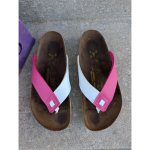 Papillio Birkenstock Aracaju Pink White Cross Strapped Women's Sandals Sz 7 (38)